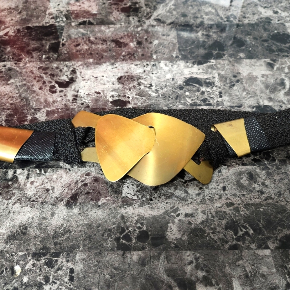 Vintage 70s Brutalist Abstract Brass Lock Belt
